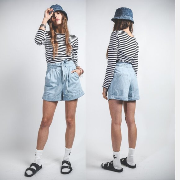 Isabel Marant Etoile Women's Marius High Waist Shorts Size 2 Light Blue - Picture 1 of 11